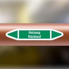 Rohrleitungskennzeichnung Aufkleber Etikett Heizung R&uuml;cklauf DIN 2403 Wasser