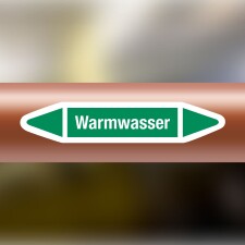 Rohrleitungskennzeichnung Aufkleber Etikett Warmwasser DIN 2403 Wasser - 180 x 36 mm / 50 Stück