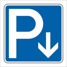 Schild Parkplatz Pfeil abw&auml;rts Hinweisschild Parkplatzschild 400 x 400mm