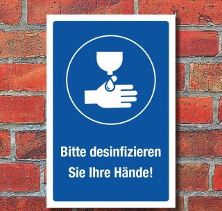 Schild Hände desinfizieren waschen Hygiene Sicherheit 3 mm Alu-Verbund 450 x 300 mm