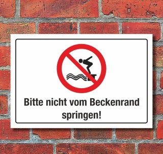 Schild Beckenrand springen verboten Quer Schwimmbad Freibad 3 mm Alu-Verbund 300 x 200 mm