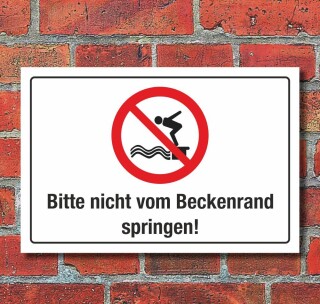 Schild Beckenrand springen verboten Quer Schwimmbad Freibad 3 mm Alu-Verbund 450 x 300 mm