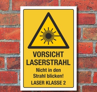 Schild Vorsicht Laserstrahl Klasse 2 Hinweisschild Gefahr 3 mm Alu-Verbund  600 x 400 mm
