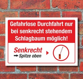 Schild Hinweisschild Durchfahrt senkrecht stehender Schlagbaum 3 mm Alu-Verbund