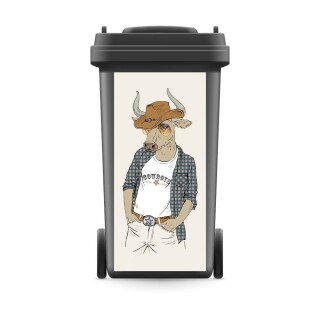 Mülltonnenaufkleber Mülltonne Mülleimer Abfalltonne Sticker Stier Cowboy Tier- 800 x 370 mm