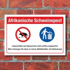 Schild Afrikanische Schweinepest Speisereste Wildschwein 3 mm Alu-Verbund 300 x 200 mm