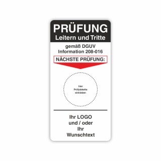 Grundetikett Pr&uuml;fung Leitern Tritte DGUV Info 208-016 Aufkleber 45 x 90 mm