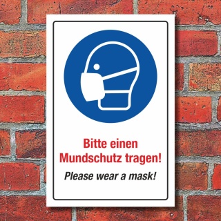 Schild Mundschutz Maskenpflicht Mund-Nasen-Schutz tragen Englisch Alu-Verbund