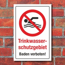 Schild Trinkwasserschutzgebiet Baden verboten Hinweisschild 3 mm Alu-Verbund 300 x 200 mm