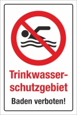 Schild Trinkwasserschutzgebiet Baden verboten Hinweisschild 3 mm Alu-Verbund 300 x 200 mm