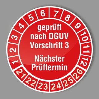 Prüfplakette 21-26 rot, Ø 25 mm, Prüfetiketten DGUV Vorschrift 3, Wartung BGV 21 Stck.