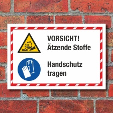 Kombischild Vorsicht &Auml;tzende Stoffe Handschutz...