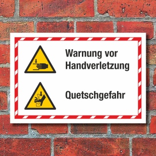 Kombischild Warnung vor Handverletzung Quetschgefahr 3 mm Alu-Verbund 300 x 200 mm