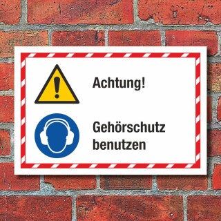 Kombischild Achtung Gehörschutz benutzen 3 mm Alu-Verbund 450 x 300 mm