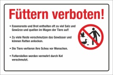 Schild F&uuml;ttern verboten Essensreste Ratten Kot Hinweisschild 3 mm Alu-Verbund