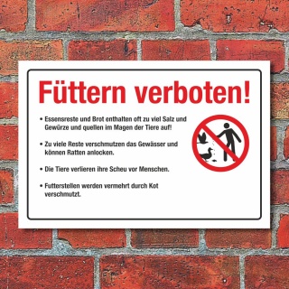 Schild Füttern verboten Essensreste Ratten Kot Hinweisschild 3 mm Alu-Verbund 300 x 200 mm