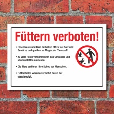 Schild Füttern verboten Essensreste Ratten Kot Hinweisschild 3 mm Alu-Verbund 450 x 300 mm
