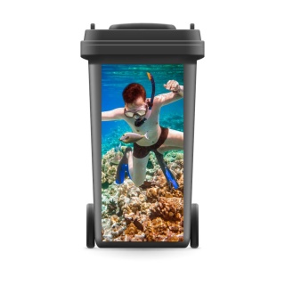 Mülltonnenaufkleber Mülleimer Abfalltonne Sticker Taucher Meer Fisch Korallen- 800 x 370 mm