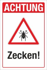 Schild Achtung Zecken Hinweisschild Gefahr 3 mm Alu-Verbund 450 x 300 mm