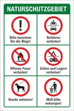 Schild Naturschutzgebiet Waldweg Regeln Hinweisschild 3 mm Alu-Verbund