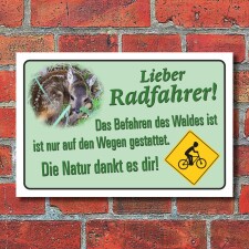 Schild Radfahren nur auf den Wegen Radfahrer Wald Hinweis...