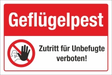 Schild Zutritt verboten Gefl&uuml;gelpest Vogelpest Warnung 3 mm Alu-Verbund