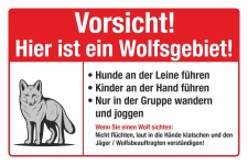 Schild Wolfsgebiet Wolf Hunde anleinen Kinder Gefahr Warnung 3 mm Alu-Verbund 
