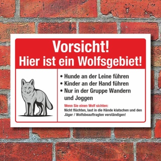 Schild Wolfsgebiet Wolf Hunde anleinen Kinder Gefahr Warnung 3 mm Alu-Verbund 300 x 200 mm