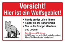 Schild Wolfsgebiet Wolf Hunde anleinen Kinder Gefahr Warnung 3 mm Alu-Verbund 300 x 200 mm
