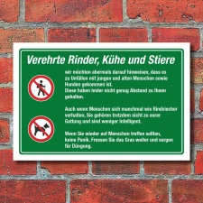 Schild Weidetiere Kuh Rind Stier Abstand halten Hunde...