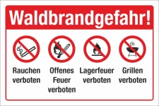 Schild Waldbrandgefahr Rauchen Grillen Feuer verboten Hinweis 3 mm Alu-Verbund 300 x 200 mm