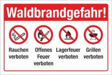 Schild Waldbrandgefahr Rauchen Grillen Feuer verboten Hinweis 3 mm Alu-Verbund 450 x 300 mm