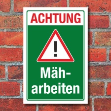 Schild Achtung M&auml;harbeiten Baustelle Gefahr Hinweis...