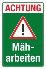 Schild Achtung M&auml;harbeiten Baustelle Gefahr Hinweis...