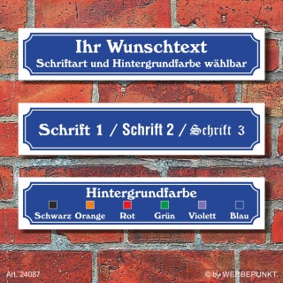 Straßenschild Hausnummer Schild nach Wunsch "Ihr Text", Schrift & Farbe wählbar 3 mm Alu-Verbund 52 x 11 cm