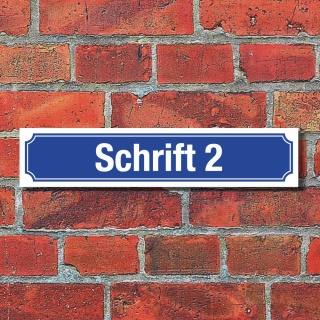 Straßenschild Hausnummer Schild nach Wunsch "Ihr Text", Schrift & Farbe wählbar 3 mm Alu-Verbund 52 x 11 cm Blau Schrift 2