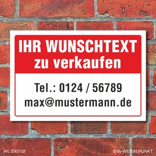 Schild Zu verkaufen Wunschtext Vermieten Haus Angebot wetterfest 3mm Alu-Verbund 300 x 200 mm
