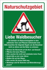 Schild Naturschutzgebiet Regeln Hunde anleinen Brut Setzzeit 3 mm Alu-Verbund 300 x 200 mm