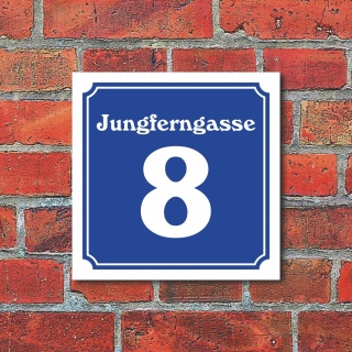 Schild Hausnummer Stra&szlig;e nach Wunsch Wunschtext T&uuml;rschild wetterfest 20 x 20 cm 1. Blau