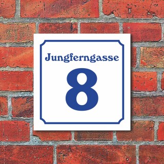 Schild Hausnummer Straße nach Wunsch Wunschtext Türschild wetterfest 20 x 20 cm 5. Weiß