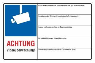 Schild Videoüberwachung videoüberwacht DSGVO Hinweisschild Kamera Alu-Verbund 450 x 300 mm
