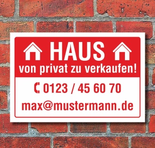Schild Haus zu verkaufen Privat Wetterfest Alu-Verbund 3 mm 300 x 200 mm