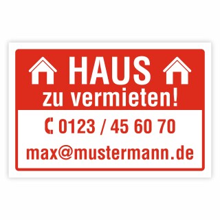 Schild Haus zu vermieten wetterfest 3 mm Alu-Verbund 600 x 400 mm