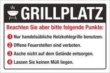 Schild Grillplatz BBQ Barbecue grillen Regeln Hinweis 3 mm Alu-Verbund