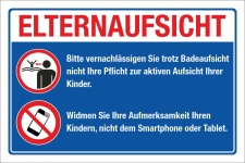 Schild Elternaufsicht Badeaufsicht Freibad Hallenbad Smartphone 3 mm Alu-Verbund