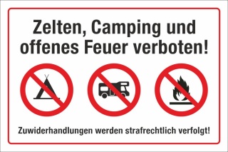 Zelten verboten Symbol Schild 