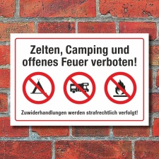 Schild Zelten Camping Feuer verboten Wohnmobil Wohnwagen...