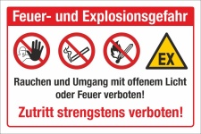 Schild Feuer Explosionsgefahr Rauchen verboten Zutritt...