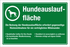 Schild Hundeauslauffläche Hundewiese Hundekot entsorgen 3 mm Alu-Verbund 450 x 300 mm