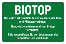 Schild Biotop Betreten verboten Schutz Wasser Tiere Pflanzen 3 mm Alu-Verbund 450 x 300 mm